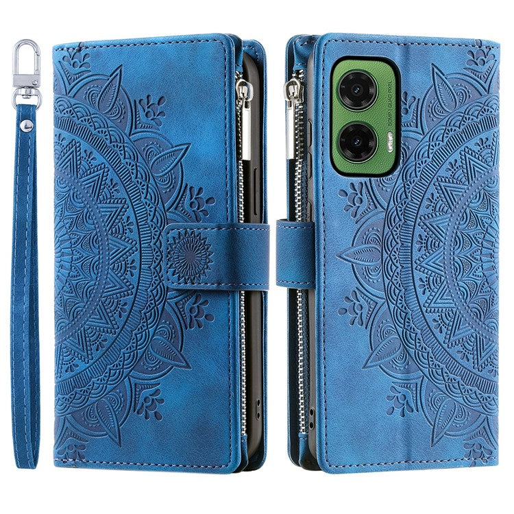 Style 006 For Motorola Moto G35 5G Wallet Case PU Leather Phone Cover Mandala Flower Pattern - Blue