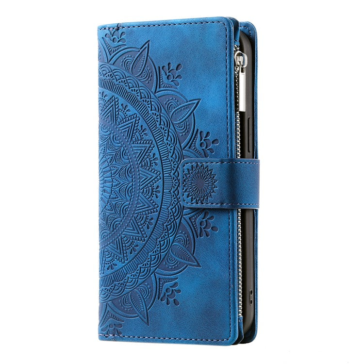 Style 006 For Motorola Moto G35 5G Wallet Case PU Leather Phone Cover Mandala Flower Pattern - Blue