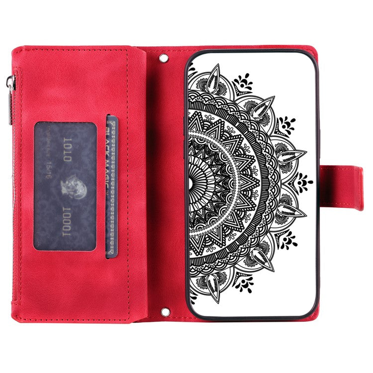 Style 006 For Motorola Moto G35 5G Wallet Case PU Leather Phone Cover Mandala Flower Pattern - Red