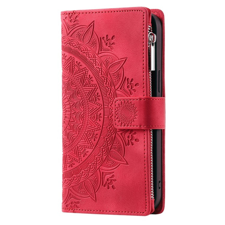 Style 006 For Motorola Moto G35 5G Wallet Case PU Leather Phone Cover Mandala Flower Pattern - Red