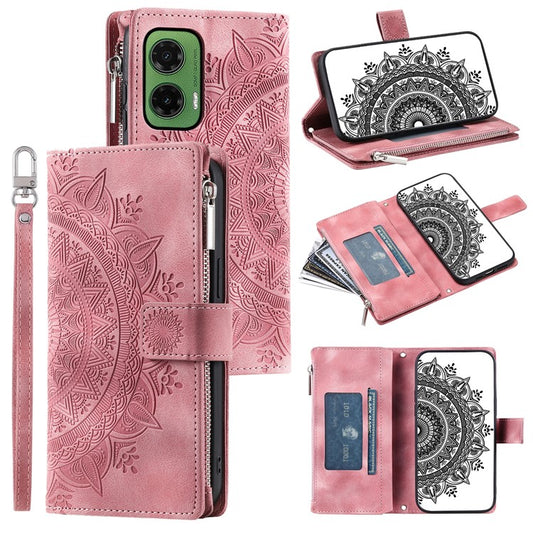 Style 006 For Motorola Moto G35 5G Wallet Case PU Leather Phone Cover Mandala Flower Pattern - Rose Gold