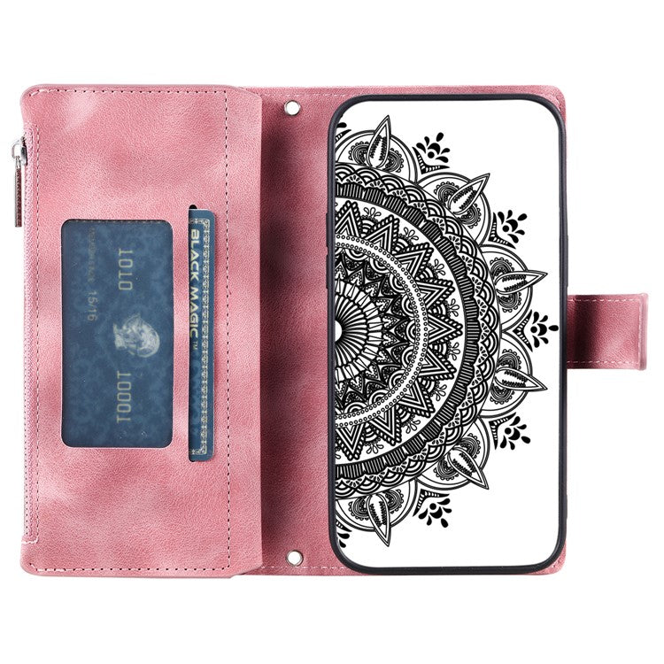 Style 006 For Motorola Moto G35 5G Wallet Case PU Leather Phone Cover Mandala Flower Pattern - Rose Gold