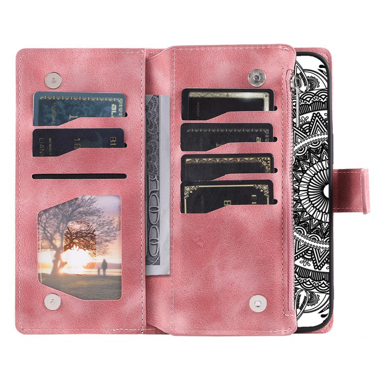 Style 006 For Motorola Moto G35 5G Wallet Case PU Leather Phone Cover Mandala Flower Pattern - Rose Gold