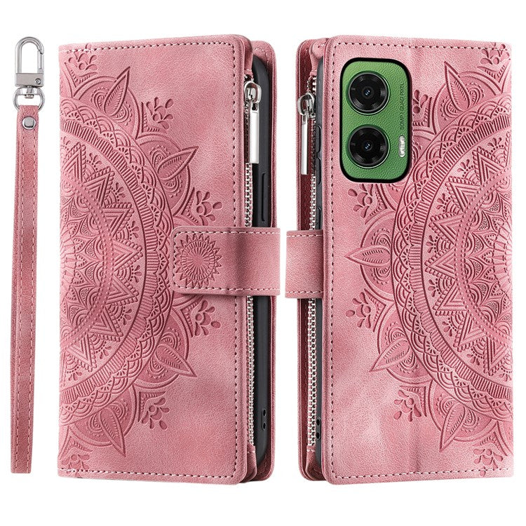 Style 006 For Motorola Moto G35 5G Wallet Case PU Leather Phone Cover Mandala Flower Pattern - Rose Gold