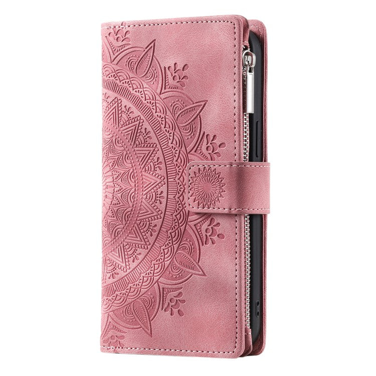 Style 006 For Motorola Moto G35 5G Wallet Case PU Leather Phone Cover Mandala Flower Pattern - Rose Gold