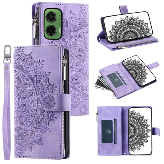 Style 006 For Motorola Moto G35 5G Wallet Case PU Leather Phone Cover Mandala Flower Pattern - Purple