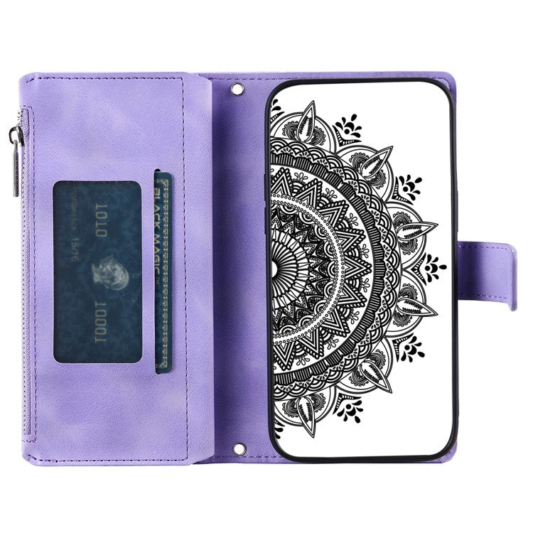 Style 006 For Motorola Moto G35 5G Wallet Case PU Leather Phone Cover Mandala Flower Pattern - Purple
