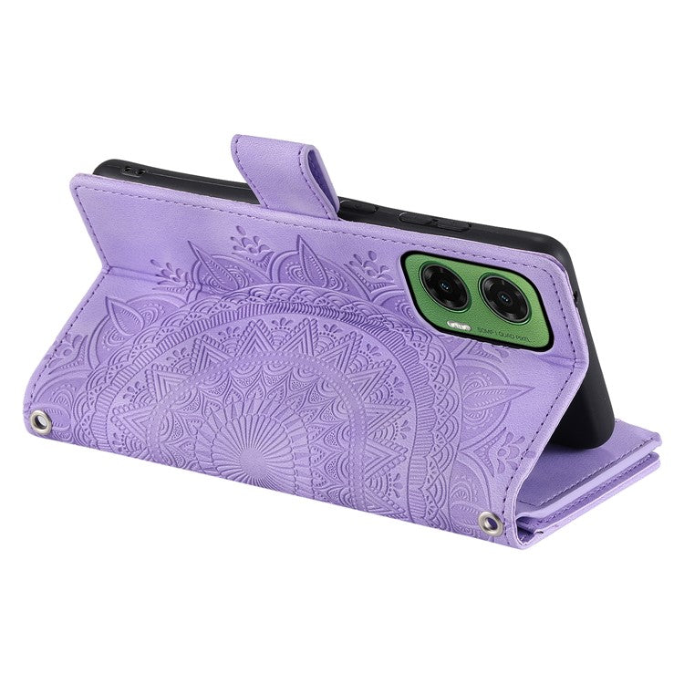 Style 006 For Motorola Moto G35 5G Wallet Case PU Leather Phone Cover Mandala Flower Pattern - Purple
