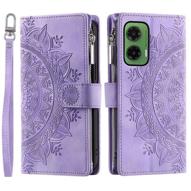 Style 006 For Motorola Moto G35 5G Wallet Case PU Leather Phone Cover Mandala Flower Pattern - Purple