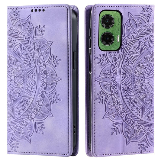 Style 010 For Motorola Moto G35 5G Case Mandala Pattern Magnetic Closing Leather Phone Cover - Purple