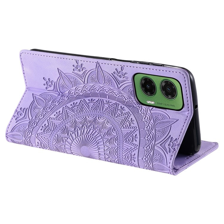 Style 010 For Motorola Moto G35 5G Case Mandala Pattern Magnetic Closing Leather Phone Cover - Purple