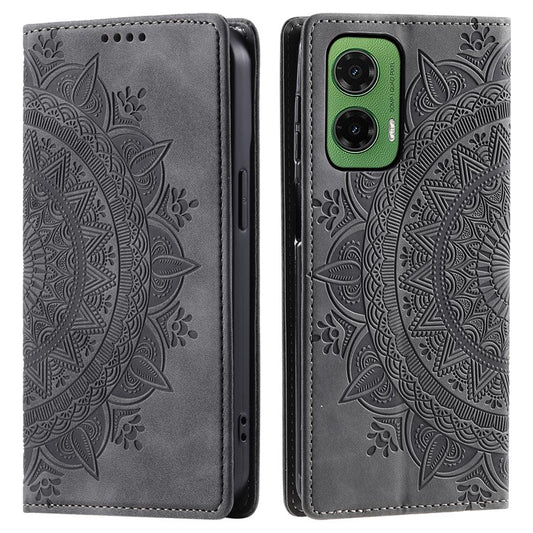 Style 010 For Motorola Moto G35 5G Case Mandala Pattern Magnetic Closing Leather Phone Cover - Grey
