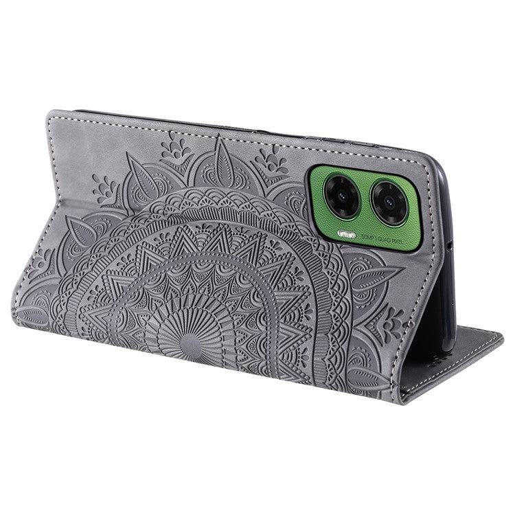Style 010 For Motorola Moto G35 5G Case Mandala Pattern Magnetic Closing Leather Phone Cover - Grey