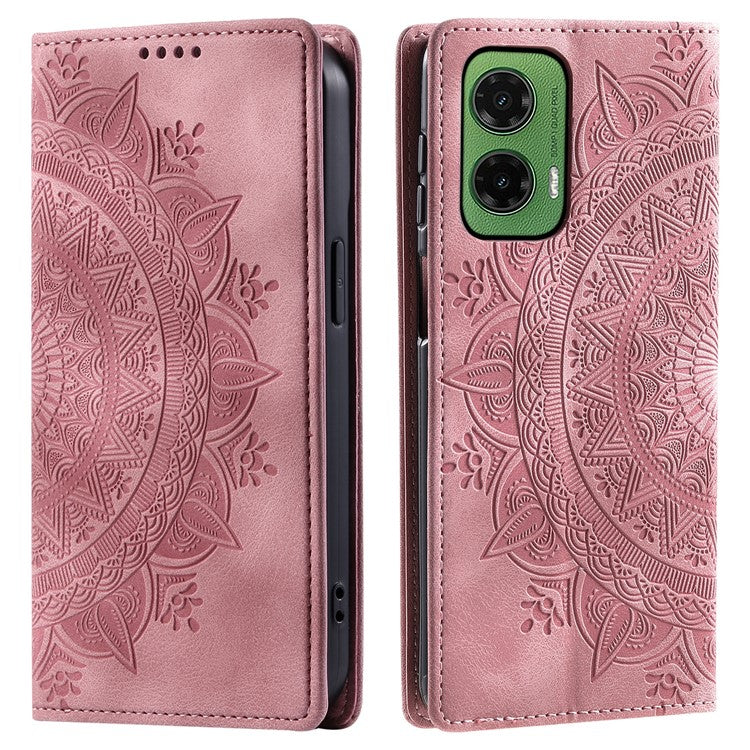 Style 010 For Motorola Moto G35 5G Case Mandala Pattern Magnetic Closing Leather Phone Cover - Rose Gold