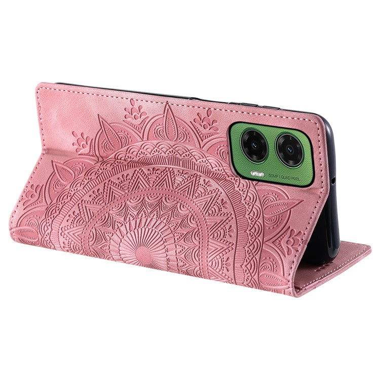Style 010 For Motorola Moto G35 5G Case Mandala Pattern Magnetic Closing Leather Phone Cover - Rose Gold