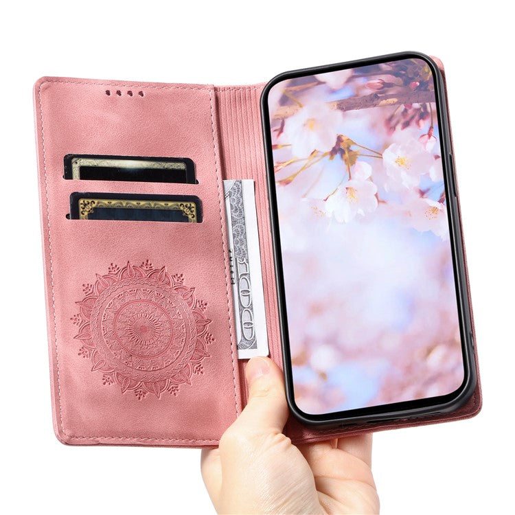 Style 010 For Motorola Moto G35 5G Case Mandala Pattern Magnetic Closing Leather Phone Cover - Rose Gold
