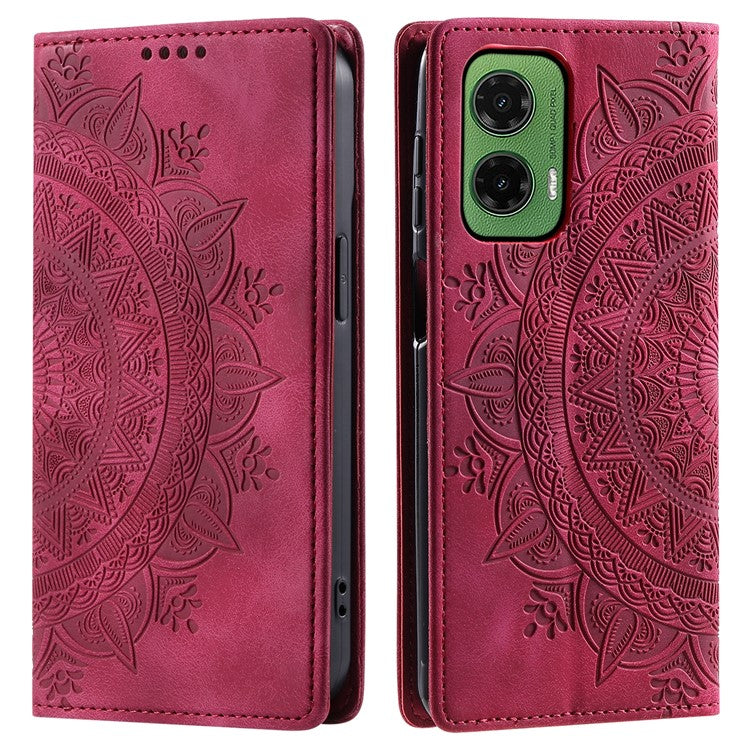 Style 010 For Motorola Moto G35 5G Case Mandala Pattern Magnetic Closing Leather Phone Cover - Rose