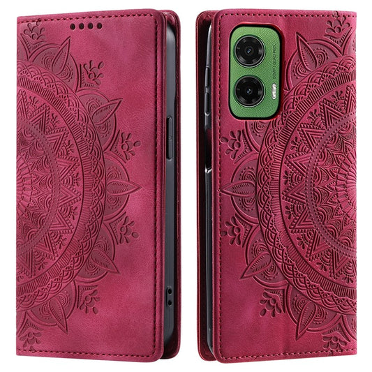 Style 010 For Motorola Moto G35 5G Case Mandala Pattern Magnetic Closing Leather Phone Cover - Rose