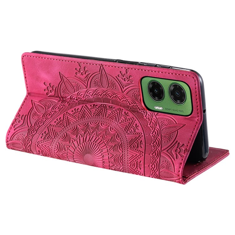 Style 010 For Motorola Moto G35 5G Case Mandala Pattern Magnetic Closing Leather Phone Cover - Rose