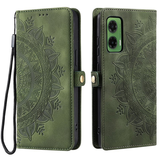 Style 016 For Motorola Moto G35 5G Case Skin Feel Totem Imprinted Wallet Leather Phone Cover - Blackish Green
