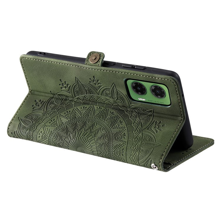 Style 016 For Motorola Moto G35 5G Case Skin Feel Totem Imprinted Wallet Leather Phone Cover - Blackish Green