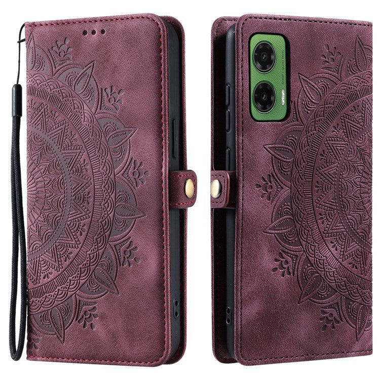 Style 016 For Motorola Moto G35 5G Case Skin Feel Totem Imprinted Wallet Leather Phone Cover - Wine Red