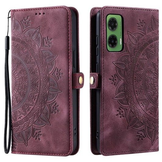 Style 016 For Motorola Moto G35 5G Case Skin Feel Totem Imprinted Wallet Leather Phone Cover - Wine Red