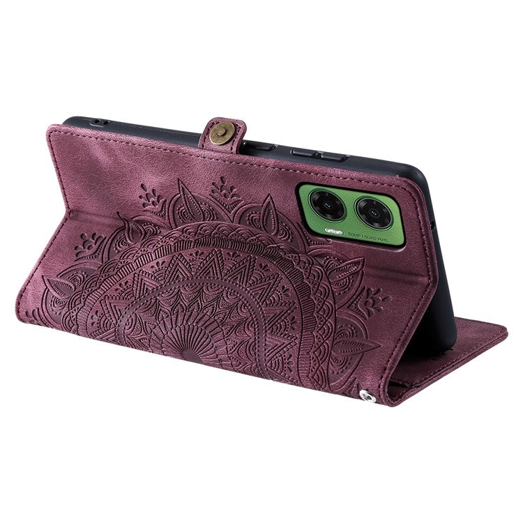 Style 016 For Motorola Moto G35 5G Case Skin Feel Totem Imprinted Wallet Leather Phone Cover - Wine Red