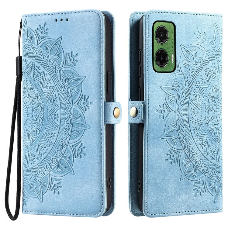 Style 016 For Motorola Moto G35 5G Case Skin Feel Totem Imprinted Wallet Leather Phone Cover - Lake Blue