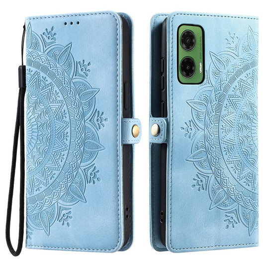 Style 016 For Motorola Moto G35 5G Case Skin Feel Totem Imprinted Wallet Leather Phone Cover - Lake Blue