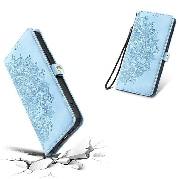 Style 016 For Motorola Moto G35 5G Case Skin Feel Totem Imprinted Wallet Leather Phone Cover - Lake Blue