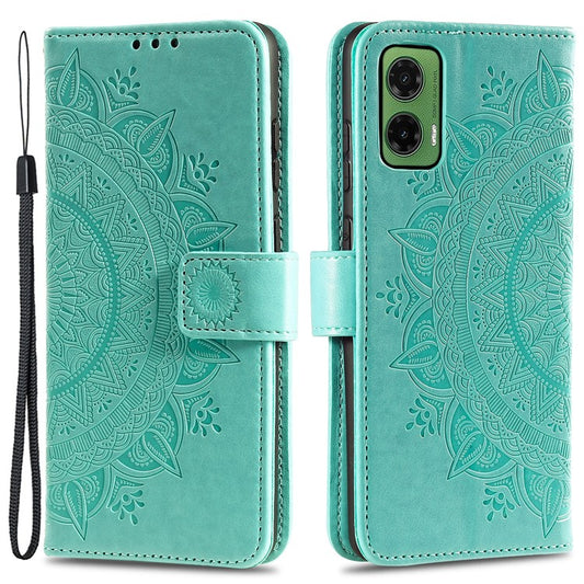 For Motorola Moto G35 5G Case Imprinted Totem PU Leather Wallet Stand Phone Cover - Mint Green