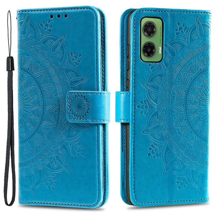 For Motorola Moto G35 5G Case Imprinted Totem PU Leather Wallet Stand Phone Cover - Blue