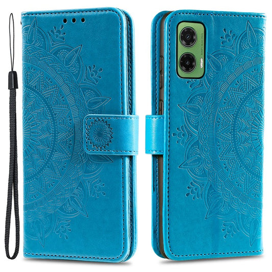 For Motorola Moto G35 5G Case Imprinted Totem PU Leather Wallet Stand Phone Cover - Blue