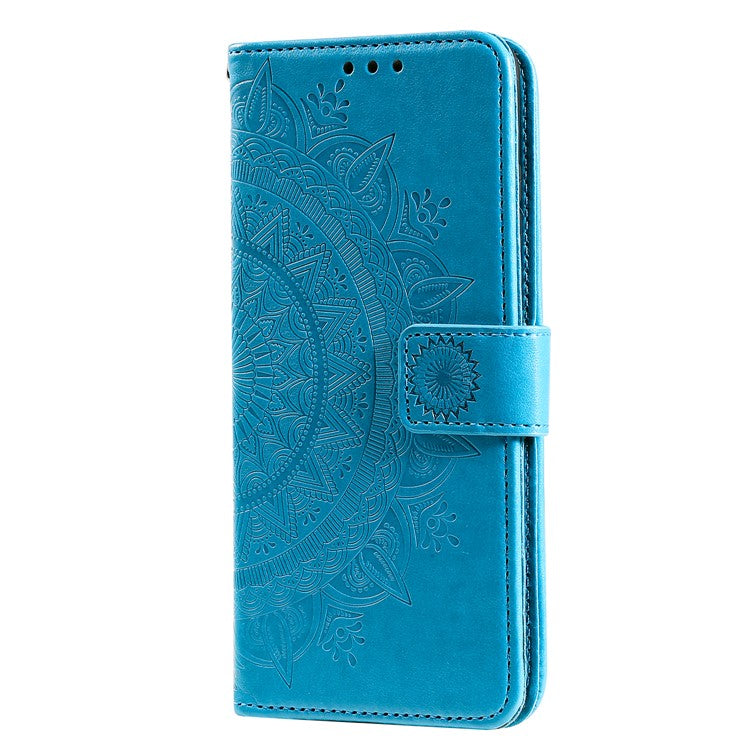 For Motorola Moto G35 5G Case Imprinted Totem PU Leather Wallet Stand Phone Cover - Blue