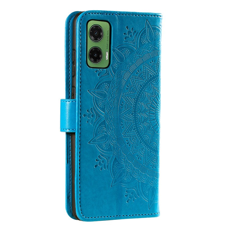 For Motorola Moto G35 5G Case Imprinted Totem PU Leather Wallet Stand Phone Cover - Blue