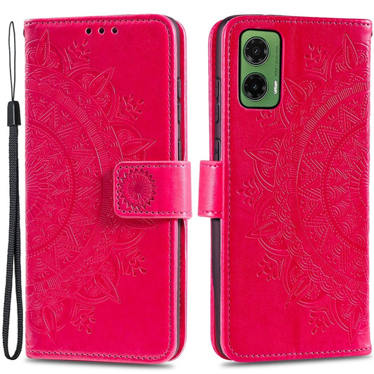 For Motorola Moto G35 5G Case Imprinted Totem PU Leather Wallet Stand Phone Cover - Rose