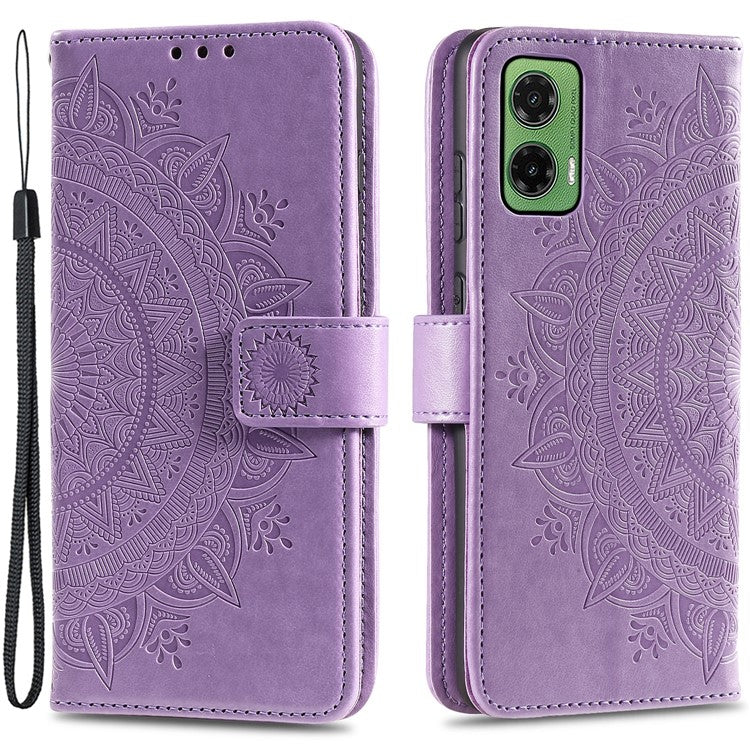 For Motorola Moto G35 5G Case Imprinted Totem PU Leather Wallet Stand Phone Cover - Purple