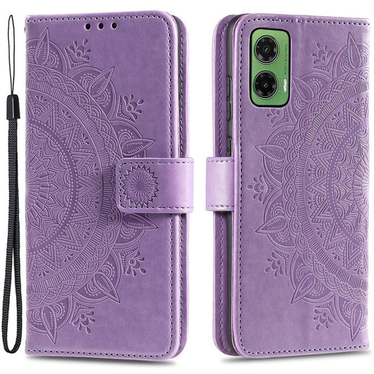 For Motorola Moto G35 5G Case Imprinted Totem PU Leather Wallet Stand Phone Cover - Purple