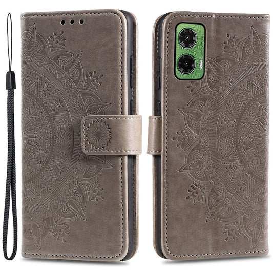 For Motorola Moto G35 5G Case Imprinted Totem PU Leather Wallet Stand Phone Cover - Grey