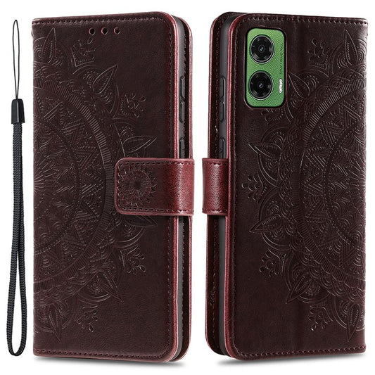 For Motorola Moto G35 5G Case Imprinted Totem PU Leather Wallet Stand Phone Cover - Brown