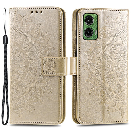For Motorola Moto G35 5G Case Imprinted Totem PU Leather Wallet Stand Phone Cover - Gold
