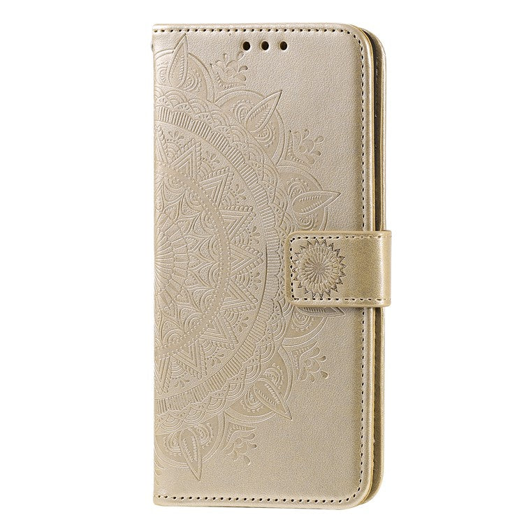 For Motorola Moto G35 5G Case Imprinted Totem PU Leather Wallet Stand Phone Cover - Gold