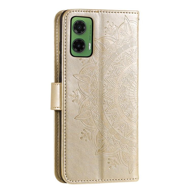 For Motorola Moto G35 5G Case Imprinted Totem PU Leather Wallet Stand Phone Cover - Gold