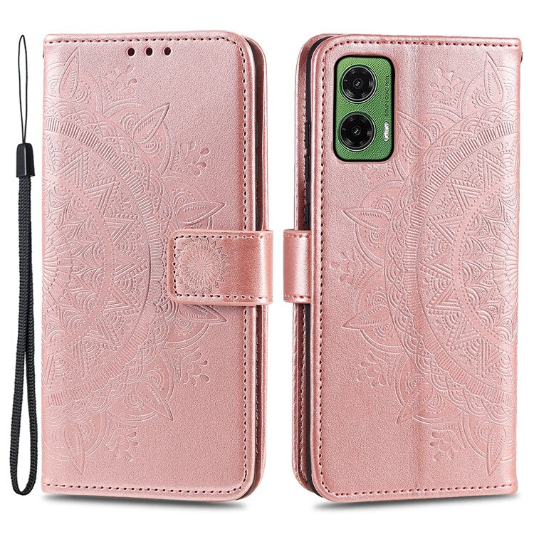 For Motorola Moto G35 5G Case Imprinted Totem PU Leather Wallet Stand Phone Cover - Rose Gold