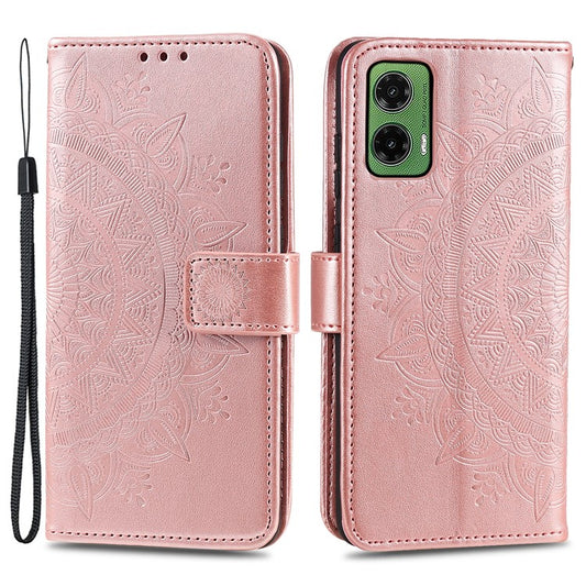 For Motorola Moto G35 5G Case Imprinted Totem PU Leather Wallet Stand Phone Cover - Rose Gold