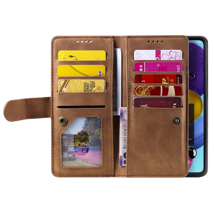 For Motorola Moto G35 5G Case PU Leather Phone Cover with Zipper Wallet 9 Card Slots - Brown