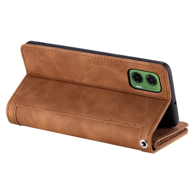 For Motorola Moto G35 5G Case PU Leather Phone Cover with Zipper Wallet 9 Card Slots - Brown