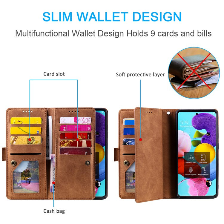 For Motorola Moto G35 5G Case PU Leather Phone Cover with Zipper Wallet 9 Card Slots - Brown