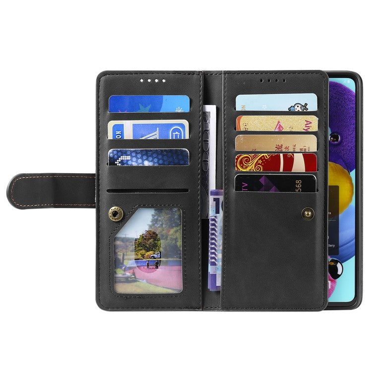For Motorola Moto G35 5G Case PU Leather Phone Cover with Zipper Wallet 9 Card Slots - Black